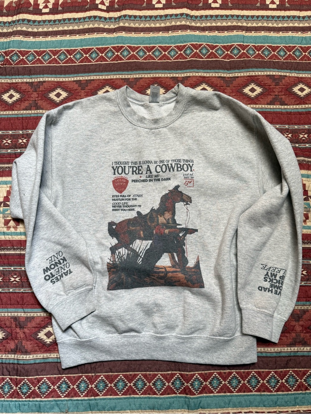 Gray Graphic Crewneck Sweatshirt - You're A Cowboy Print medium